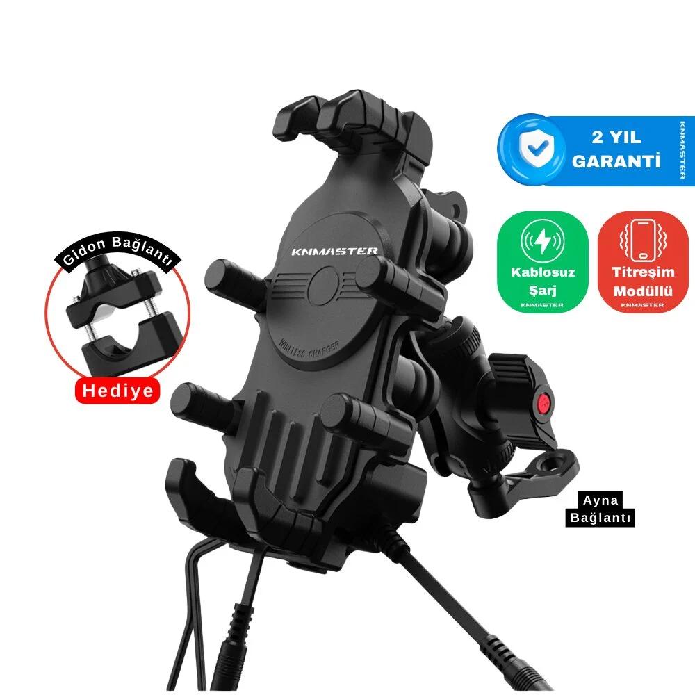 TT820WC Kablosuz Şarjlı Tüm Motosikletlere Uyumlu Titreşim Modüllü Telefon Tutucu