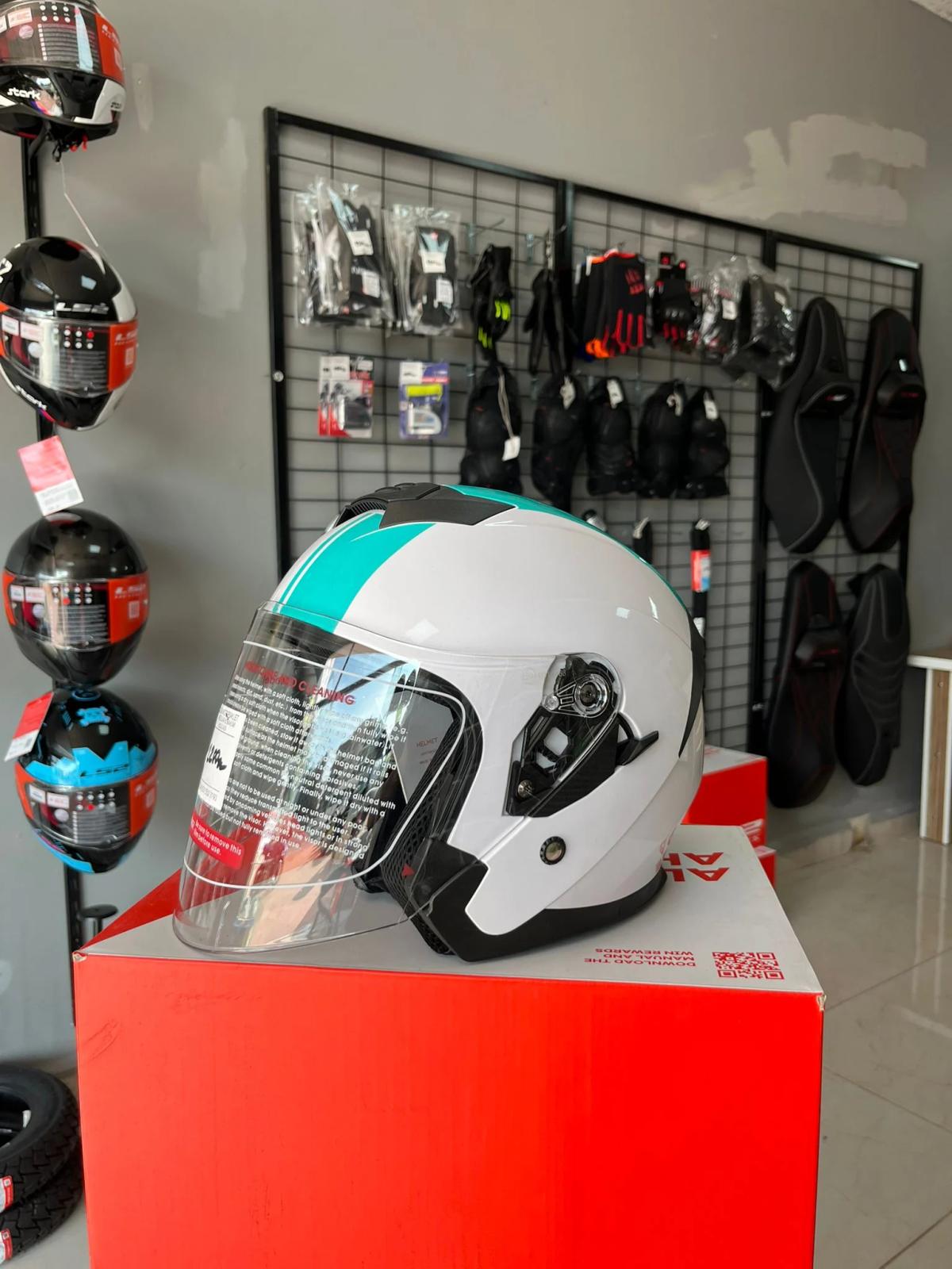 YARIM KASK HELMETS BEYAZ-MAVİ